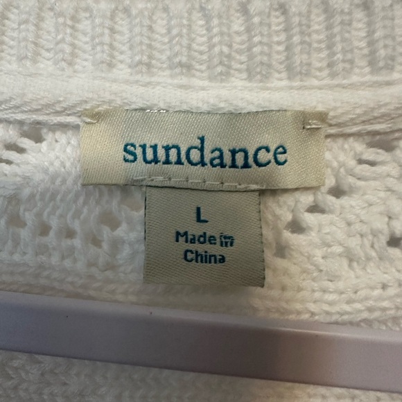 Sundance V Neck Cable Knit Sweater White Size Large Preppy Boho - Picture 2 of 4